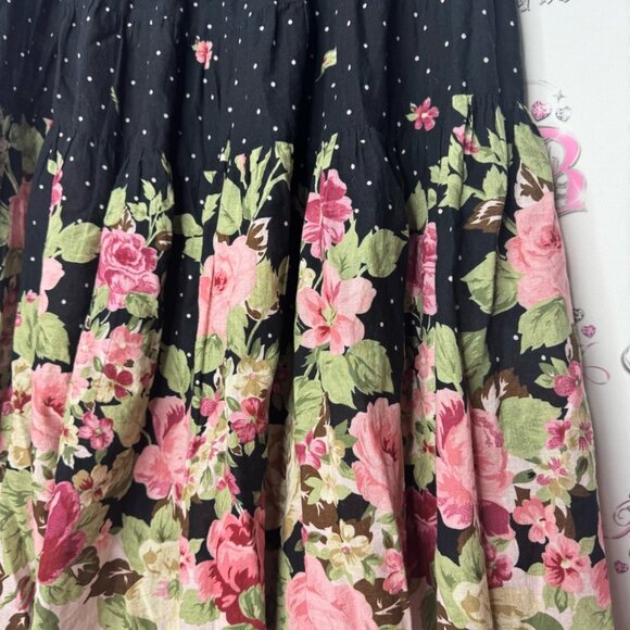 Skirt/dress roses polka dot pink green black stretchy wear as a dress or skirt - Picture 2 of 8